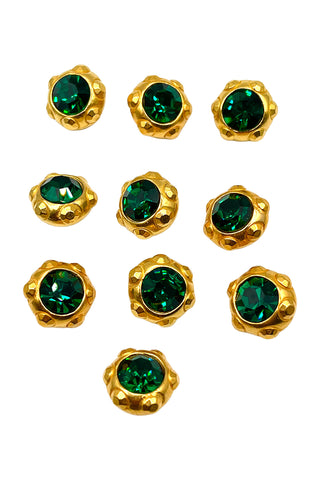 1996 24 kt Gold Plated Buttons With Emerald Swarovski Crystal Center, Set of 10
