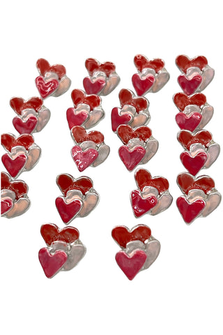 1996 Heart Trio Lacquered Silver Plated Buttons, Set of 18