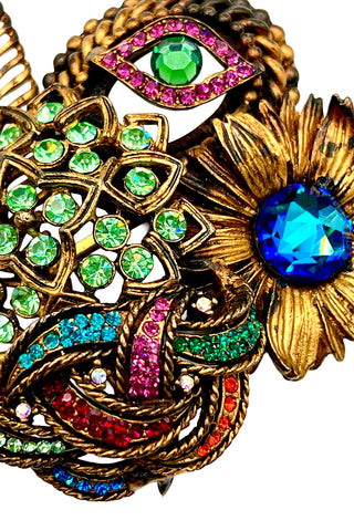 Fall 1996 Todd Oldham 24 kt Gold Plated With Ebonized Jeweled Eye And Daisy Brooch