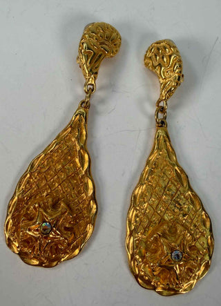 24K Gold Paisley Drop Earrings with Swarovski Crystal