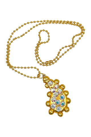 1992 24 kt Gold Plated Paisley Charm Necklace With Swarovski Crystals