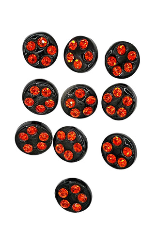 Todd Oldham Vintage Porcelain Buttons Black With Swarovski Crystals, Set of 10, Orange
