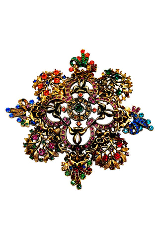Fall 1996 Todd Oldham 24 kt Gold Plated With Ebonized Quatrefoil Jeweled Brooch