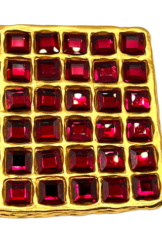 Fall 1996 Todd Oldham 24 kt Gold Plated Square Belt Buckle With Red Swarovski Crystals