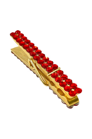 Spring 1995 Todd OIdham 24 kt Gold Plated Red Crystal Encrusted Clothespin