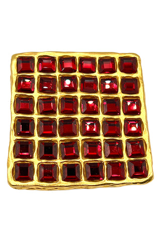 Fall 1996 Todd Oldham 24 kt Gold Plated Square Belt Buckle With Red Swarovski Crystals
