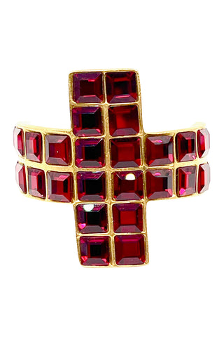 Fall 1994 Todd Oldham 24 kt Gold Plated Ponytail Cuff Encrusted With Red Crystals