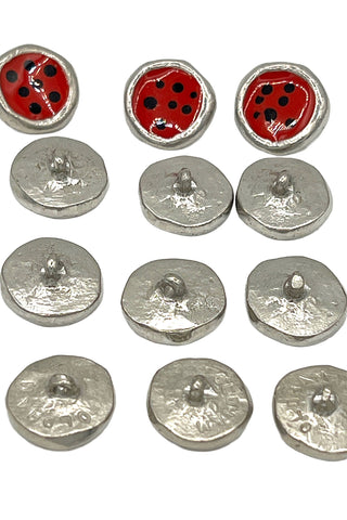Vintage Silver Plated Lacquered Ladybug Buttons, Set of 12