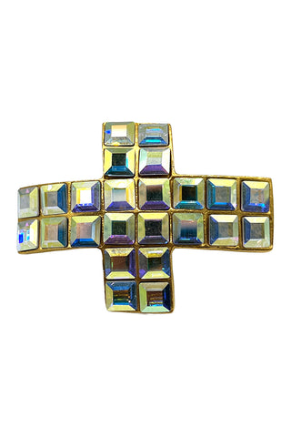 Fall 1994 Todd Oldham Gold Plated Cross Shaped Barrette Encrusted With A/B Crystals