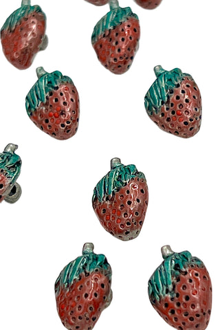1996 Tiny Lacquered Strawberry Buttons, Set of 12
