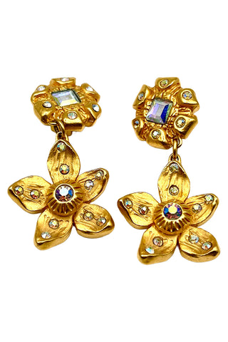 Spring 1993 Todd Oldham 24 kt Gold Plated All Gold Drop Earrings With A/B Crystals