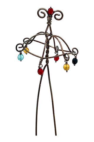Spring 1998 Todd Oldham Hand Made Silver Wire Umbrella Hair Pick With Glass Beads