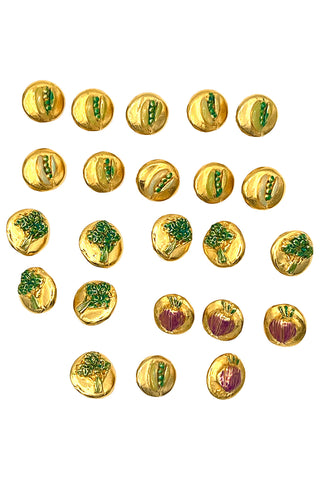 1994 24 kt Gold Plated and Hand Lacquered Peas, Onions and Broccoli Buttons, Set of 23