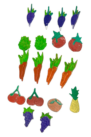 Vintage Todd Oldham Lacquared Fruits and Vegetable Buttons Set of 18