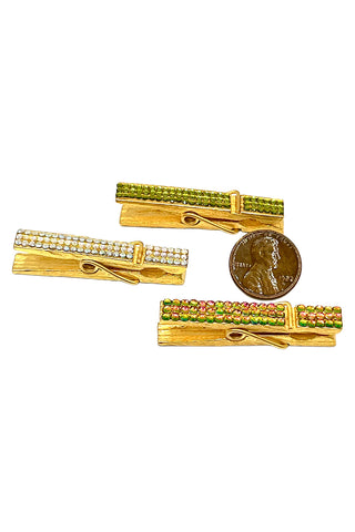 Spring 1995 Todd Oldham Small 24 kt Gold Plated Clothespins Encrusted in Swarovski Crystals, Set of 3
