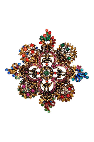 Fall 1996 Todd Oldham 24 kt Gold Plated With Ebonized Quatrefoil Jeweled Brooch